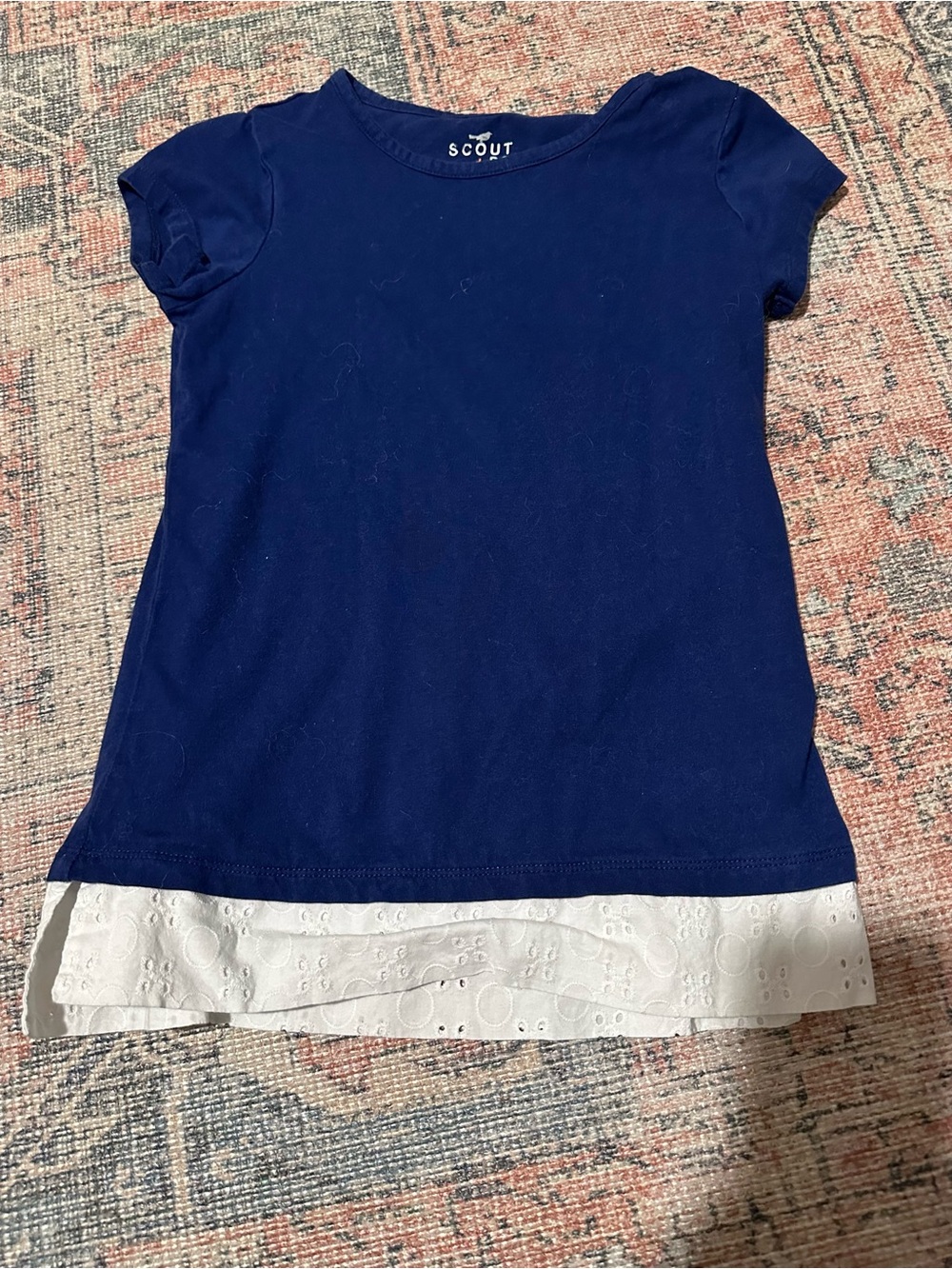 Scout Navy Blue Short Sleeve Top with White Eyelet Trim